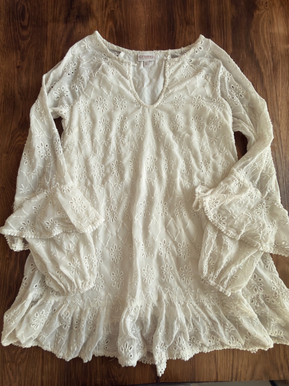 Shyanne Cream Embroidered Eyelet Tunic Blouse